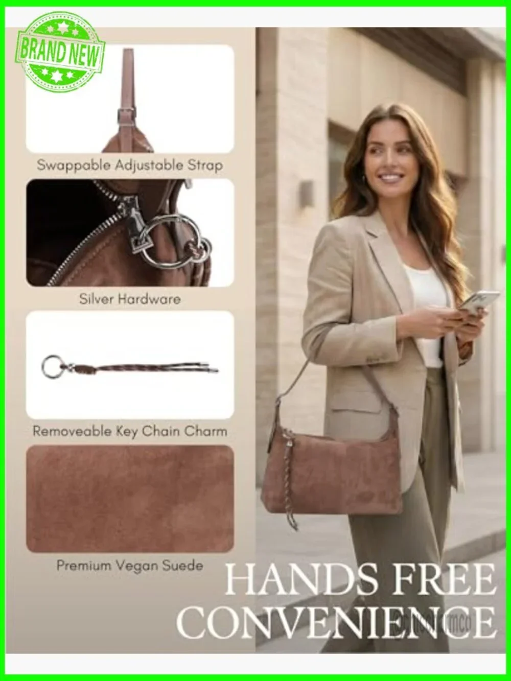 Medium Slouchy Vegan Leather Hobo Crossbody Bag with Adjustable Strap